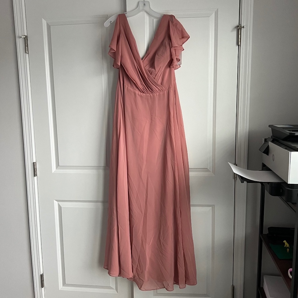 Davids Bridal Bridesmaid Dress with Flutter Sleeve Full Skirt